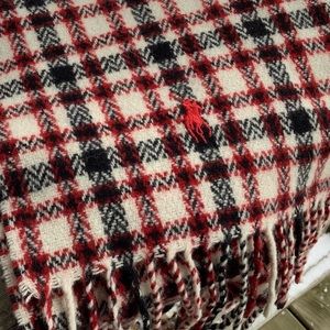 RALPH LAUREN 100% Lambswool Plaid Fringe Scarf 🇮🇹 Blue Label